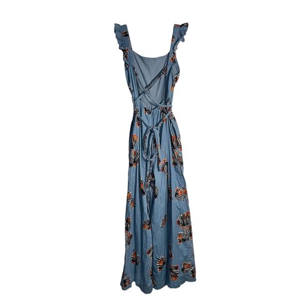 Bel Kazan Blue Floral Organic Cotton Wide Leg Jumpsuit – Size Small - Picture 4 of 11